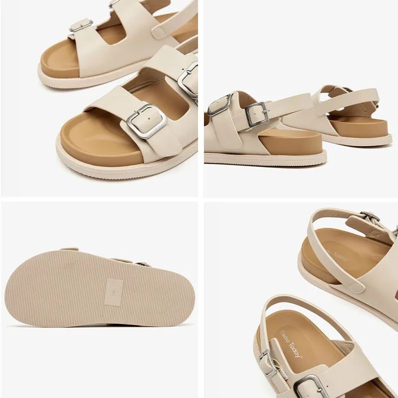 Erminia Dames Platte Sandaal - Beige