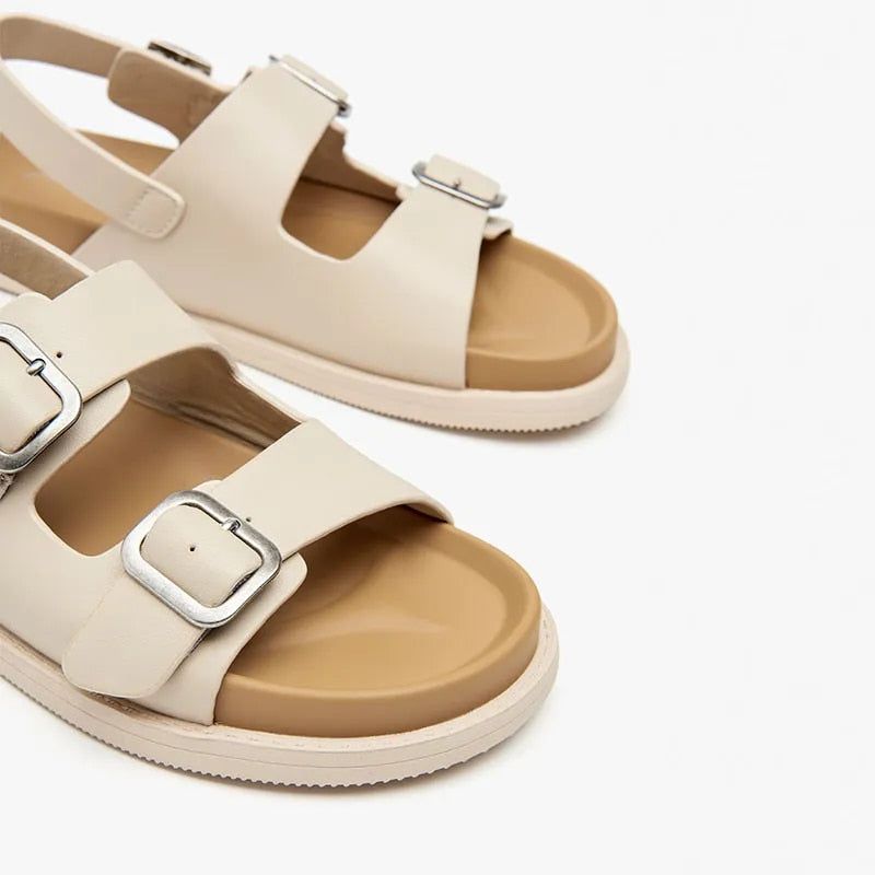 Erminia Dames Platte Sandaal - Beige