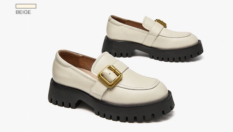 Esma Dames Leren Platform Loafer - Beige