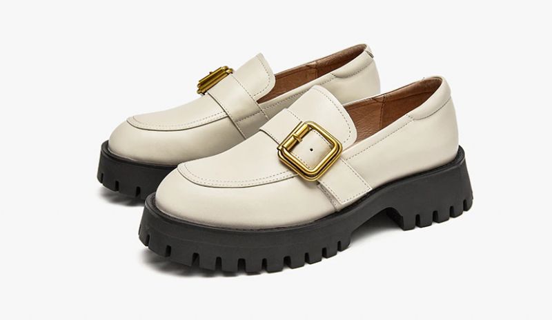 Esma Dames Leren Platform Loafer - Beige