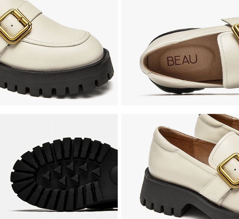 Esma Dames Leren Platform Loafer - Beige
