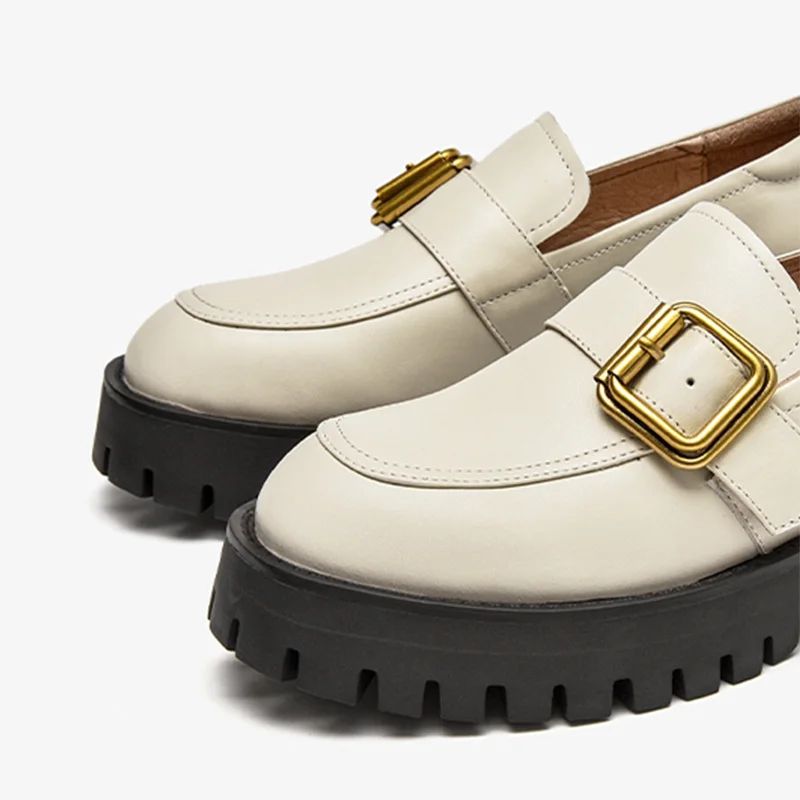 Esma Dames Leren Platform Loafer - Beige