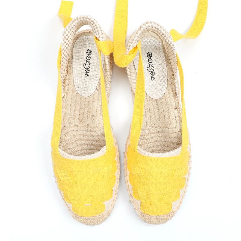 Estela Dames Enkelband Platte Espadrilles - Geel