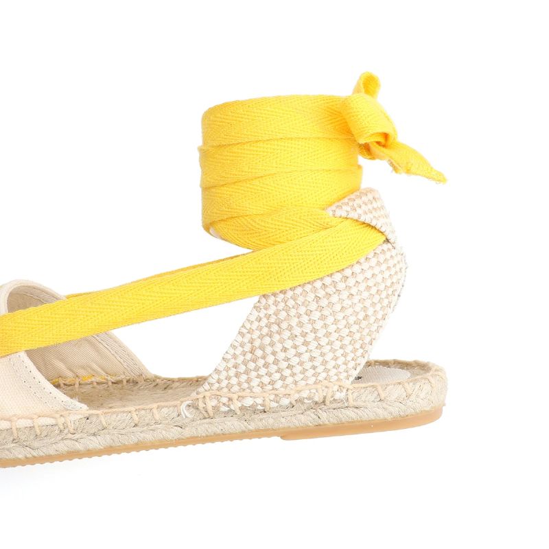 Estela Dames Enkelband Platte Espadrilles - Geel