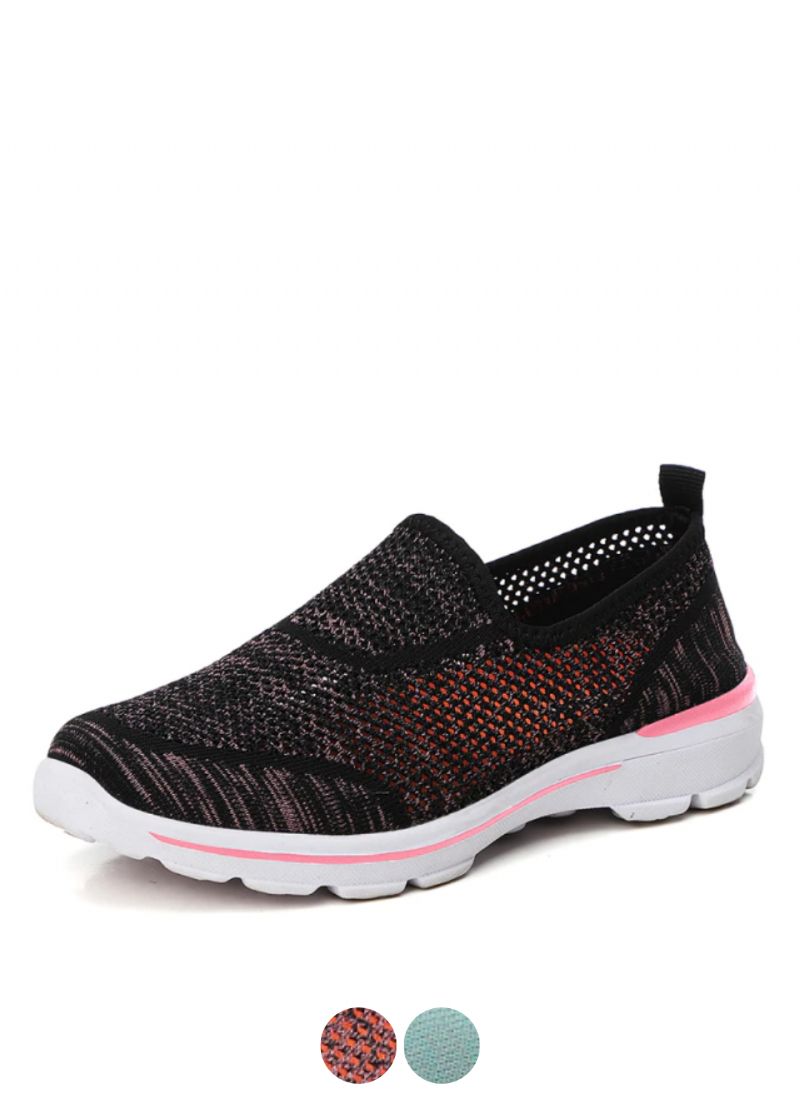 Estelita Dames Slip-on Ademend Mesh Zomer Mode Platte Zwarte Schoenen