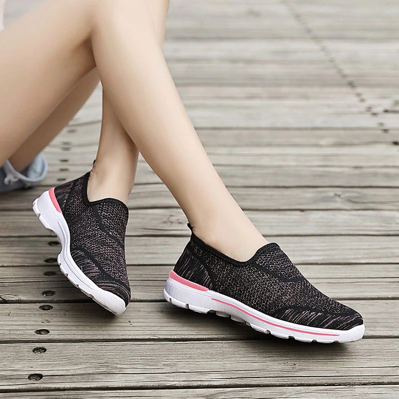 Estelita Dames Slip-on Ademend Mesh Zomer Mode Platte Zwarte Schoenen - Zwart Rood