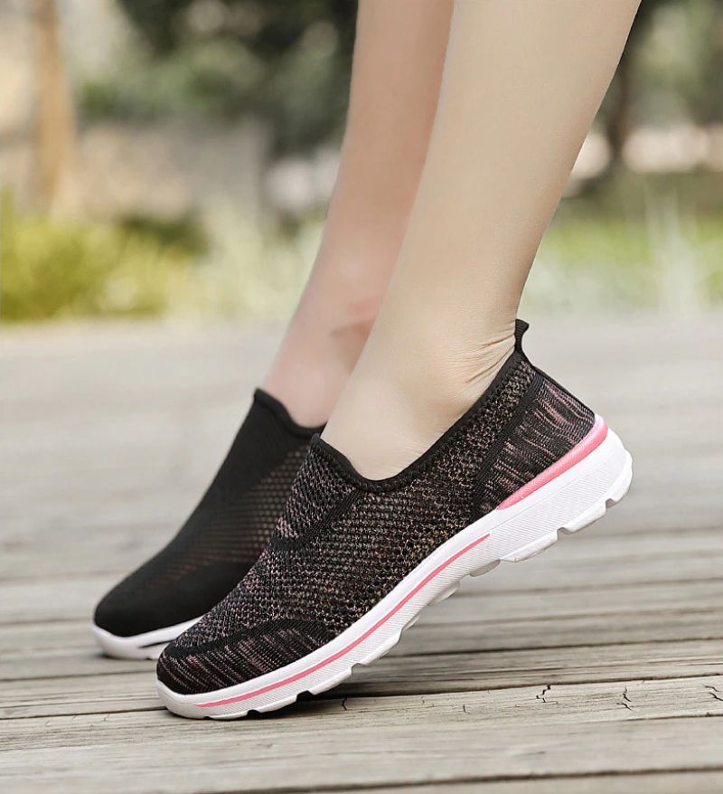 Estelita Dames Slip-on Ademend Mesh Zomer Mode Platte Zwarte Schoenen - Zwart Rood