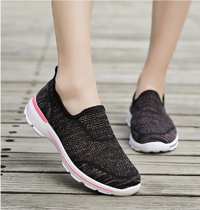 Estelita Dames Slip-on Ademend Mesh Zomer Mode Platte Zwarte Schoenen - Zwart Rood
