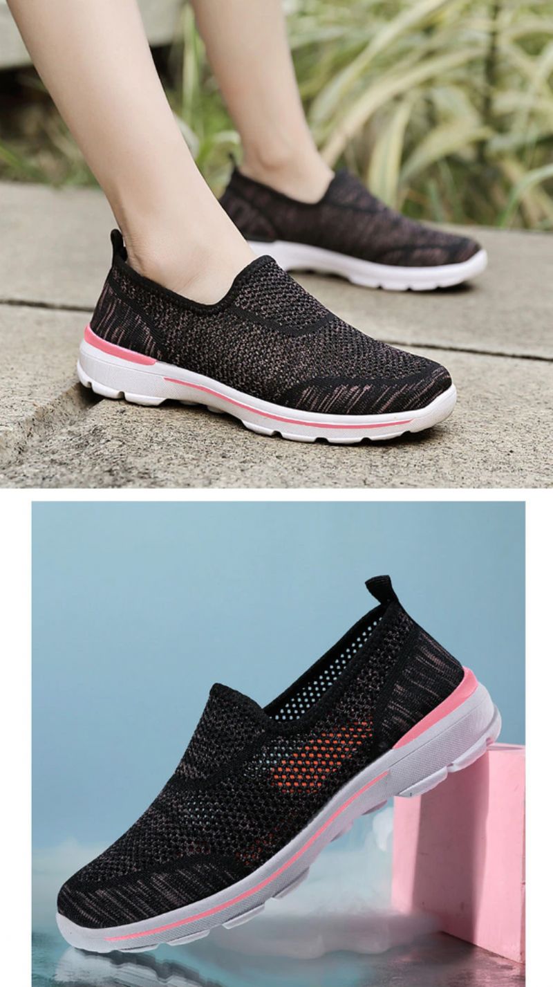 Estelita Dames Slip-on Ademend Mesh Zomer Mode Platte Zwarte Schoenen - Zwart Rood