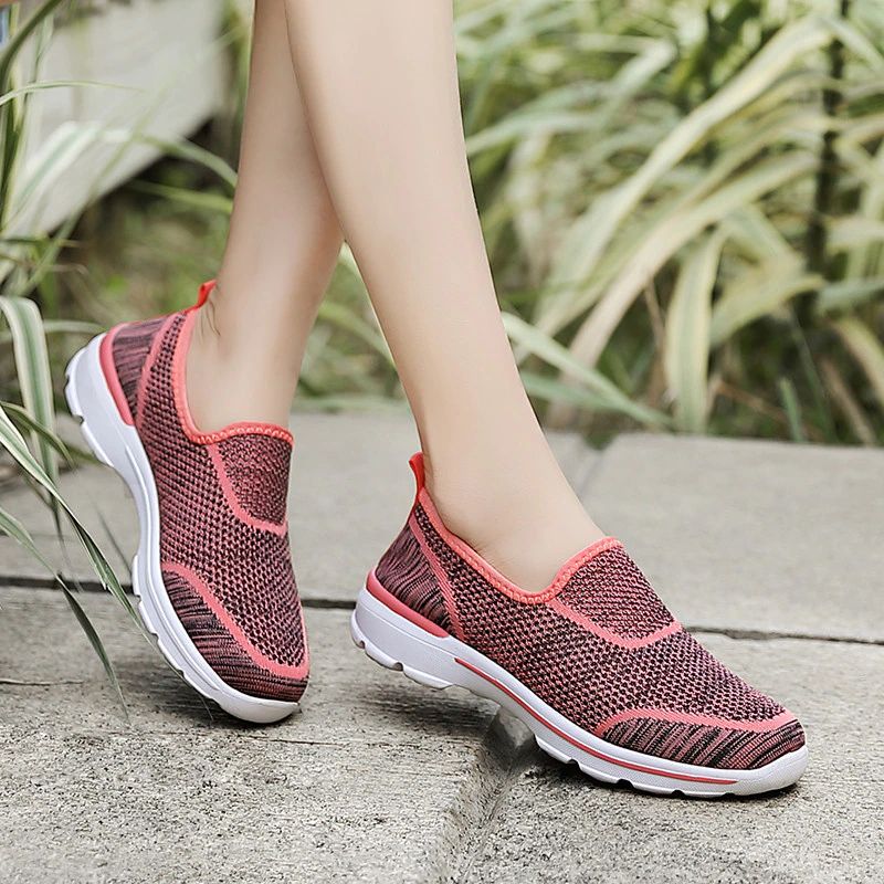 Estelita Dames Slip-on Ademend Mesh Zomer Mode Platte Zwarte Schoenen - Zwart Rood