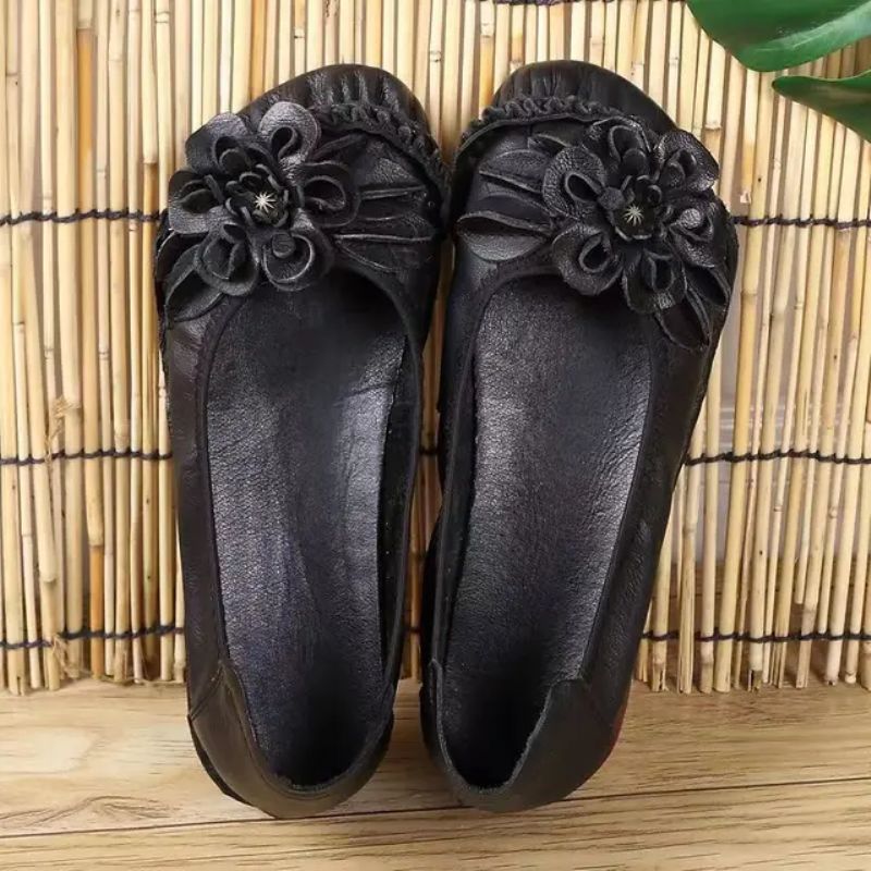 Estelita Damesleren Platte Schoenen - Zwart