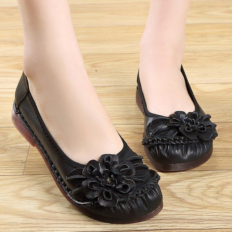 Estelita Damesleren Platte Schoenen - Zwart