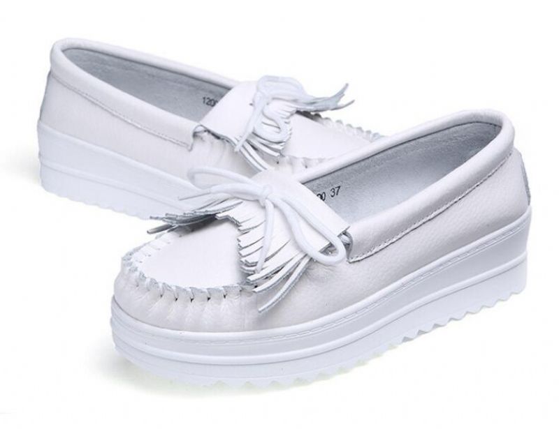 Esther Dames Comfortabele Leren Loafer Schoenen - Wit 1