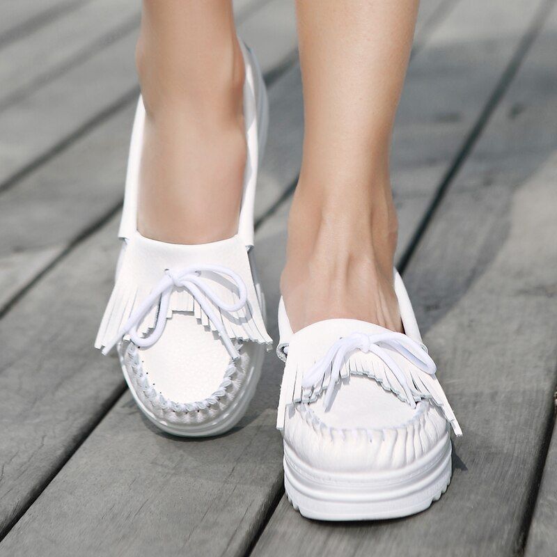 Esther Dames Comfortabele Leren Loafer Schoenen - Wit 1