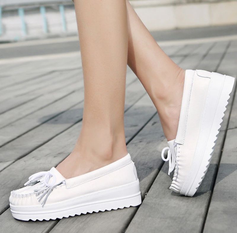 Esther Dames Comfortabele Leren Loafer Schoenen - Wit 1