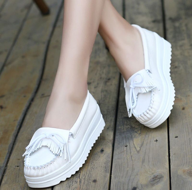 Esther Dames Comfortabele Leren Loafer Schoenen - Wit 1