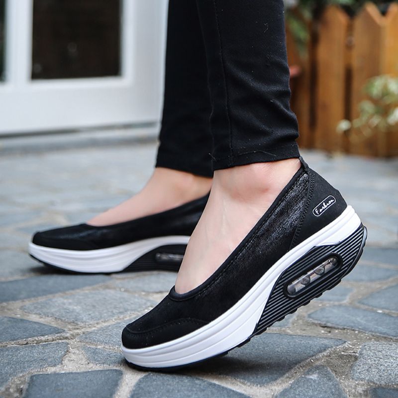 Eva Dames Platte Platform - Zwart