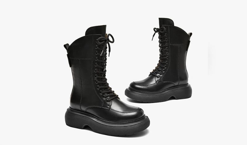 Faiva Leren Platform Laarzen Voor Dames - Zwart
