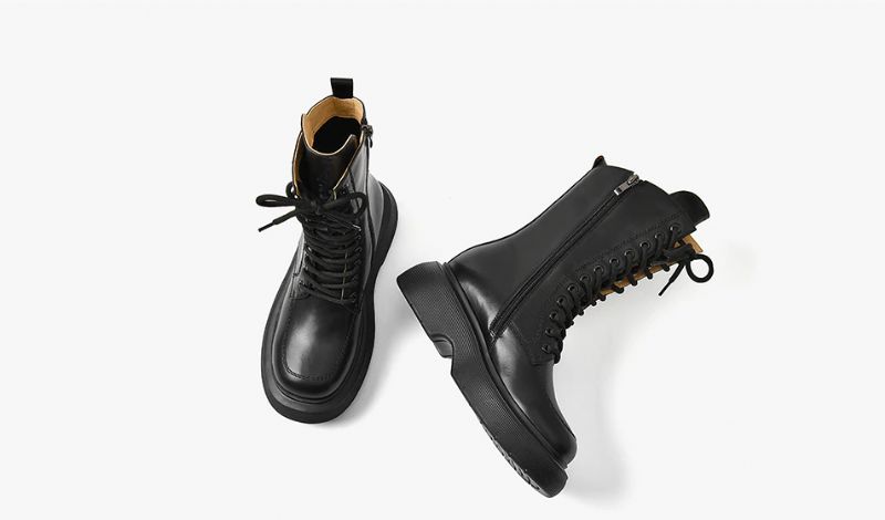 Faiva Leren Platform Laarzen Voor Dames - Zwart