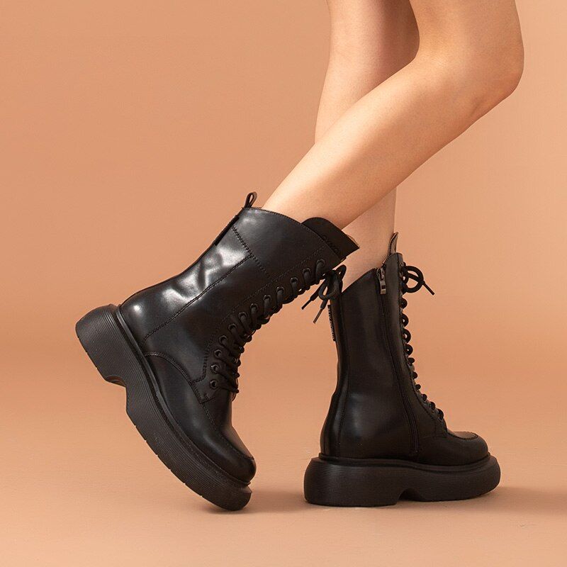 Faiva Leren Platform Laarzen Voor Dames - Zwart