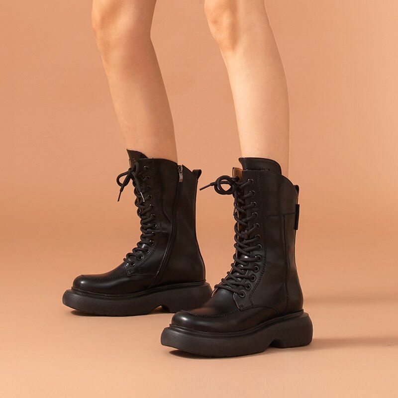 Faiva Leren Platform Laarzen Voor Dames - Zwart