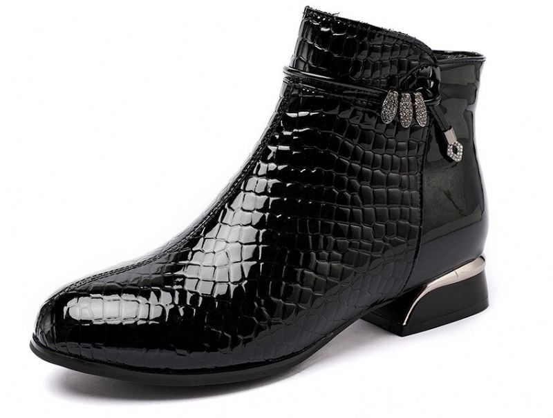 Fedra Dames Leren Mode Laarzen - Zwart met pluche