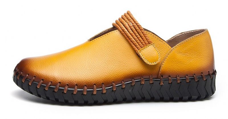 Felipa Dames Platte Leren Loafer Schoenen - Geel
