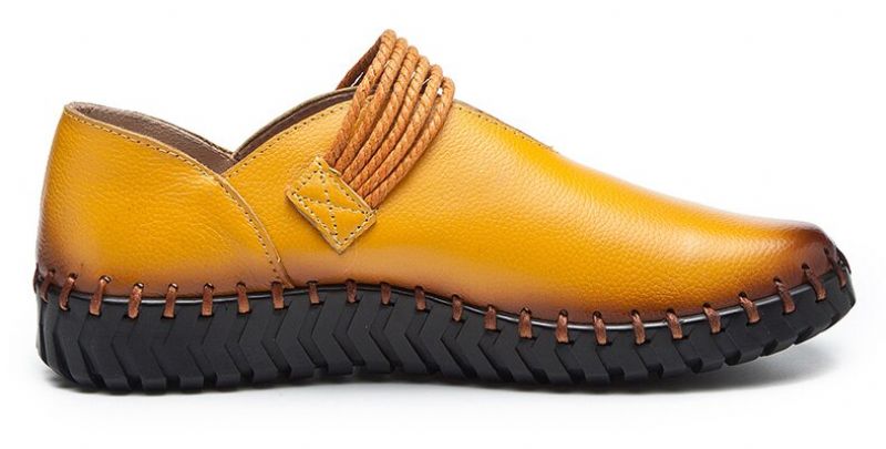 Felipa Dames Platte Leren Loafer Schoenen - Geel