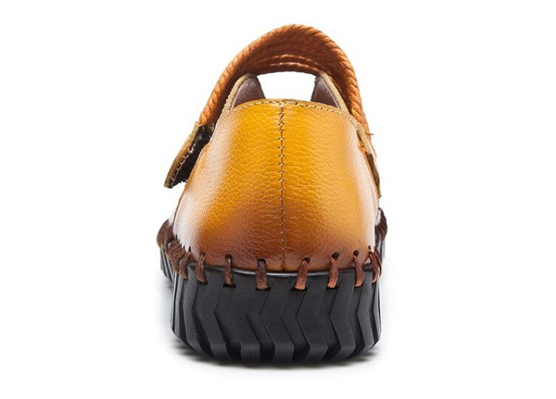 Felipa Dames Platte Leren Loafer Schoenen - Geel