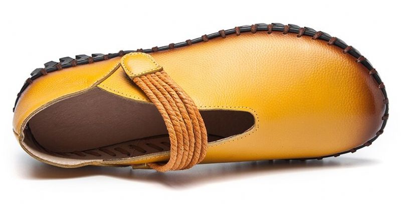 Felipa Dames Platte Leren Loafer Schoenen - Geel