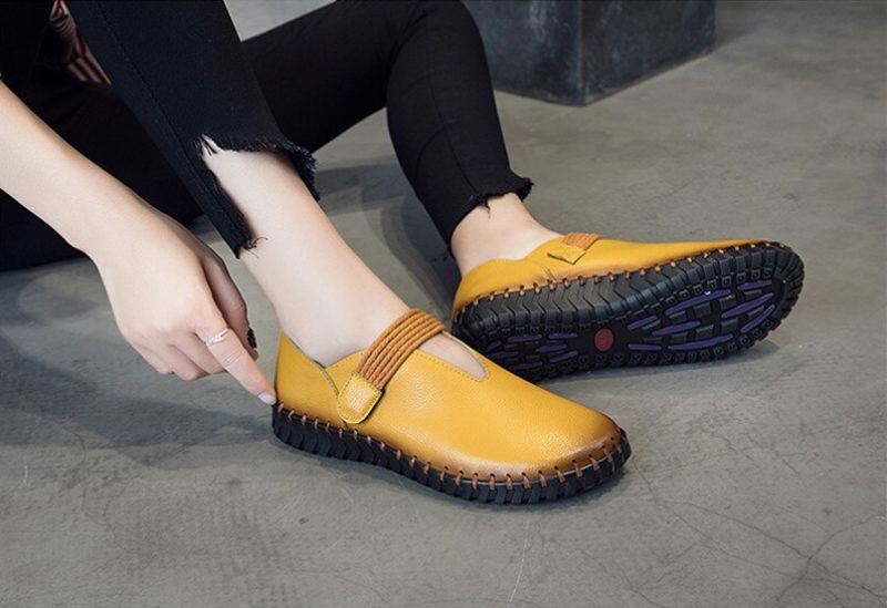 Felipa Dames Platte Leren Loafer Schoenen - Geel