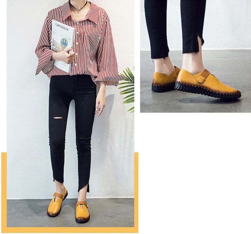 Felipa Dames Platte Leren Loafer Schoenen - Geel