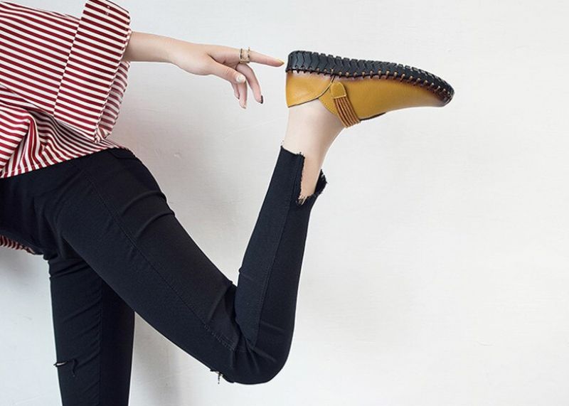 Felipa Dames Platte Leren Loafer Schoenen - Geel
