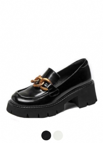 Fernanda Ronde Neus Platform Oxford Zwarte Schoenen