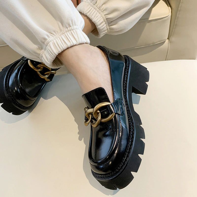 Fernanda Ronde Neus Platform Oxford Zwarte Schoenen - Zwart