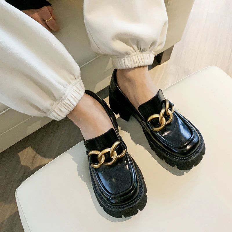 Fernanda Ronde Neus Platform Oxford Zwarte Schoenen - Zwart
