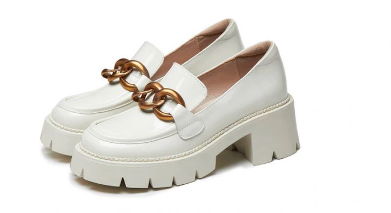 Fernanda Vrouwen Ronde Neus Platform Oxford Schoenen - Wit