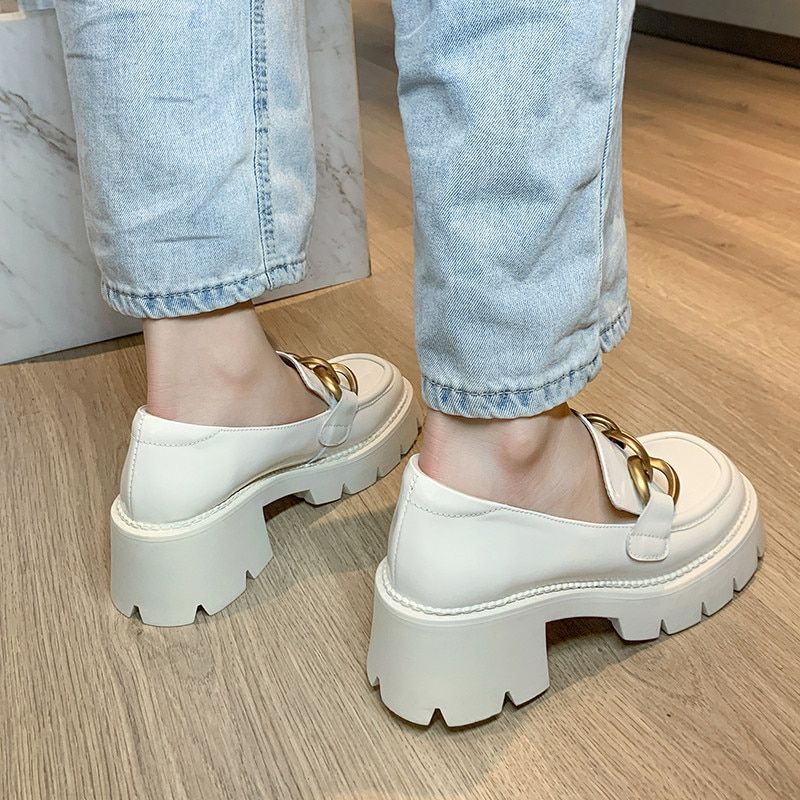 Fernanda Vrouwen Ronde Neus Platform Oxford Schoenen - Wit