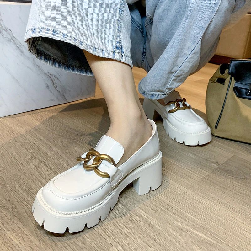 Fernanda Vrouwen Ronde Neus Platform Oxford Schoenen - Wit