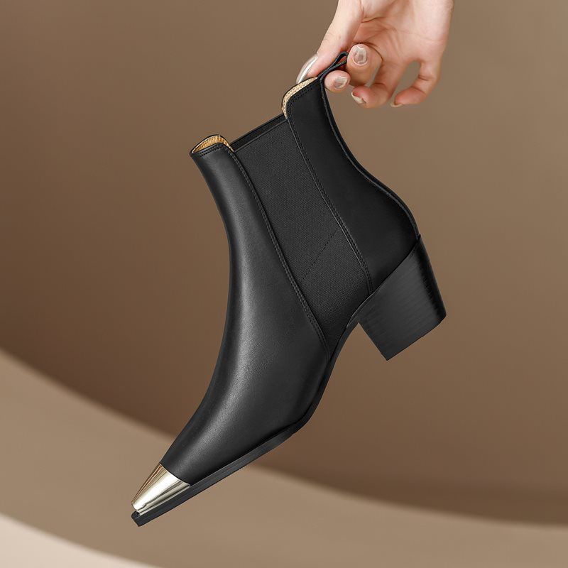 Ferrez Dames Metal Pointed Toe Ankle Boots - Zwart Zonder bont
