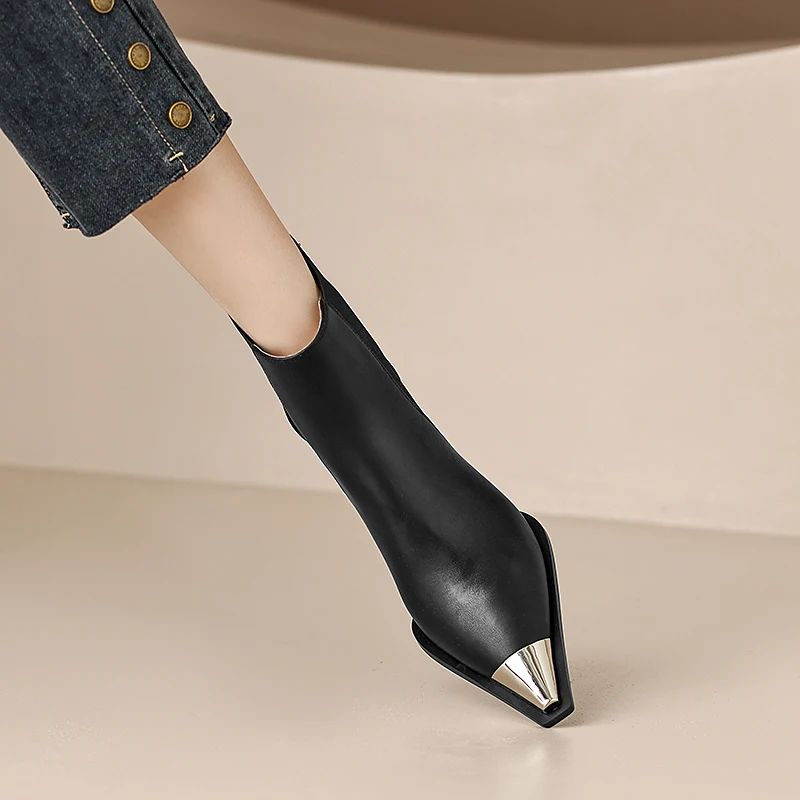 Ferrez Dames Metal Pointed Toe Ankle Boots - Zwart Zonder bont
