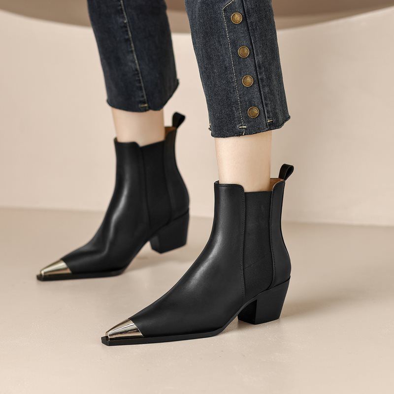 Ferrez Dames Metal Pointed Toe Ankle Boots - Zwart Zonder bont