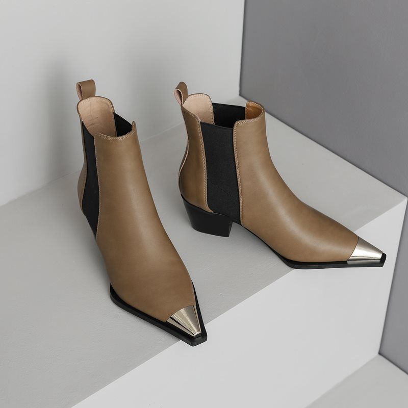 Ferrez Dames Metal Pointed Toe Ankle Boots - Zwart Zonder bont