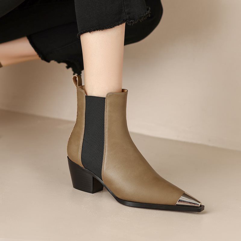 Ferrez Dames Metal Pointed Toe Ankle Boots - Zwart Zonder bont