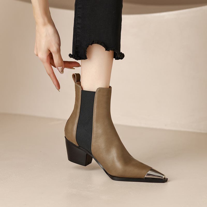 Ferrez Dames Metal Pointed Toe Ankle Boots - Zwart Zonder bont