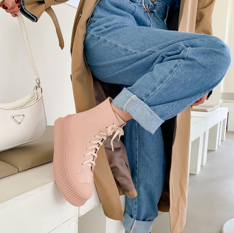 Fiola Dames Sport Platform Enkel Zwarte Laarzen - Zwart