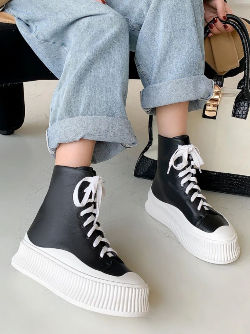 Fiola Dames Sport Platform Enkel Zwarte Laarzen - Zwart