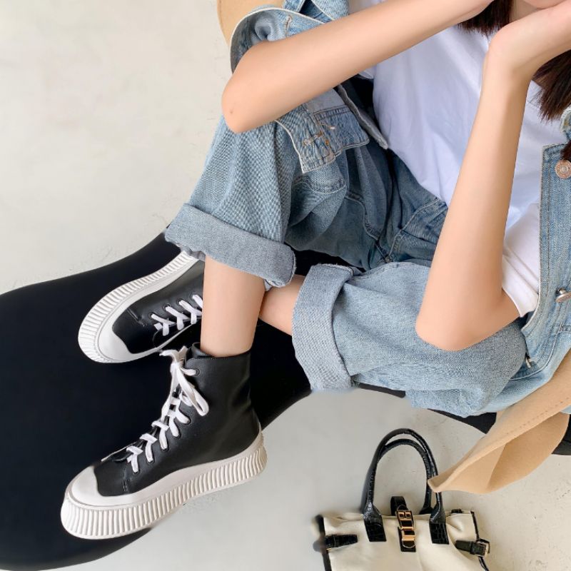 Fiola Dames Sport Platform Enkel Zwarte Laarzen - Zwart