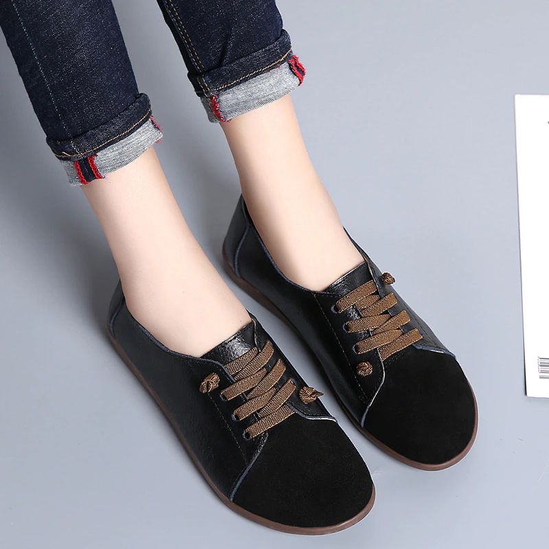 Fiore Dames Echte Leren Loafers Zwarte Schoenen - Zwart