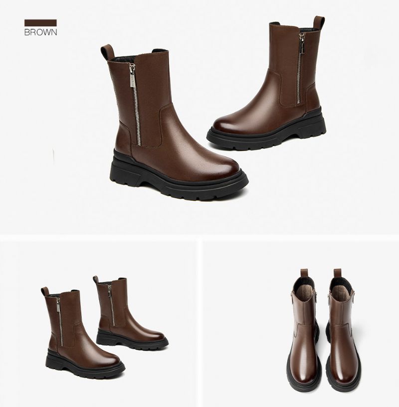 Galena Dames Platform Leather Boots - Bruin